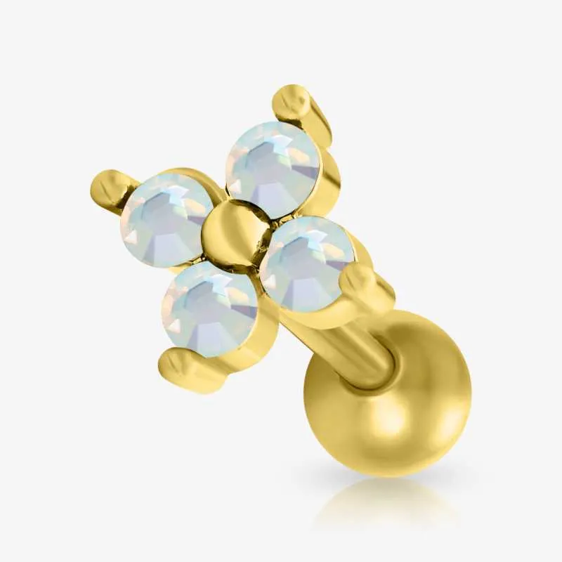 Piercing Barbell Dourado Flor 4 Pétalas é na ALARGS