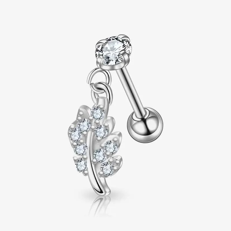 Piercing Cartilagem Folha com zircônia brilhante em formato delicado