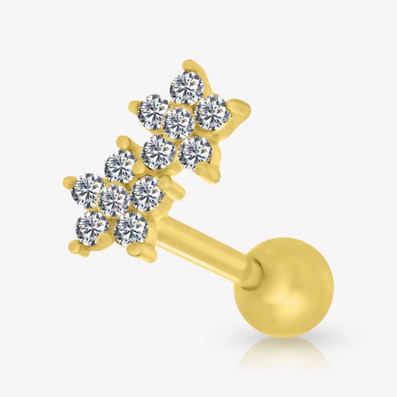 Piercing Barbell Dourado Estrela Dupla de Zircônia é na ALARGS