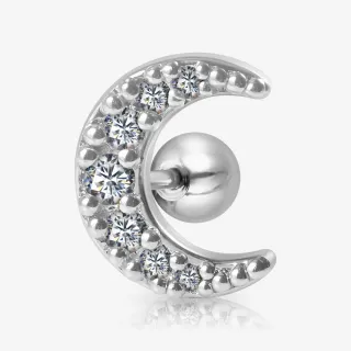 Piercing Barbell Lua com cristal e zircônia em aço cirúrgico