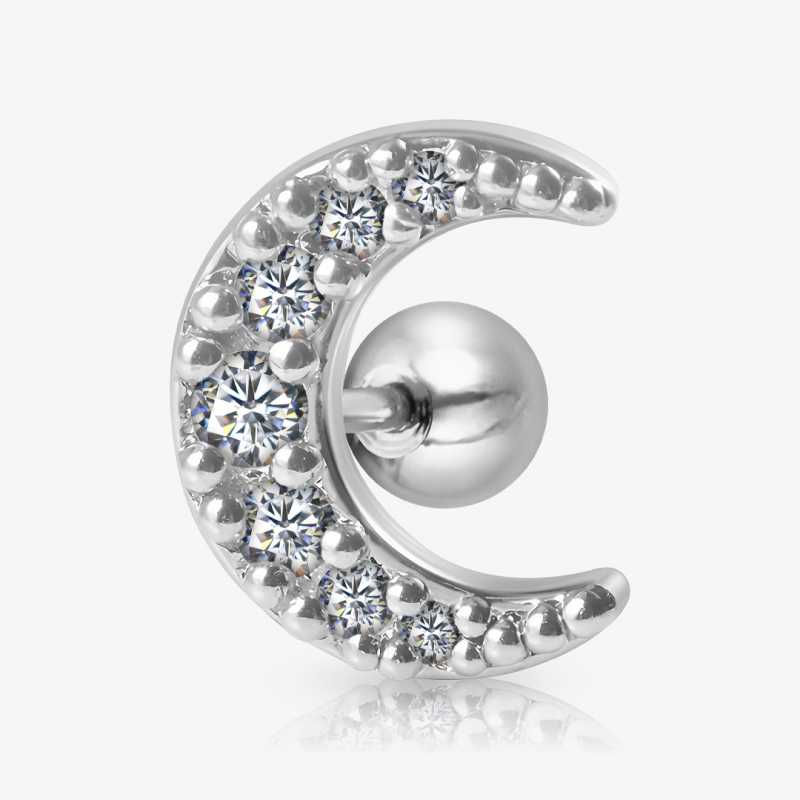 Piercing Barbell Lua com cristal e zircônia em aço cirúrgico