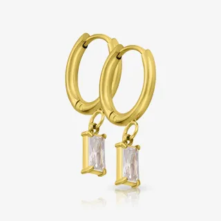 Brinco Dourado Pendente Zircônia com Design Retangular Sofisticado