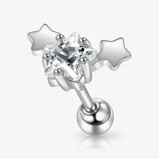 Piercing Barbell Três Marias com três zircônias em formato de estrelas delicadas