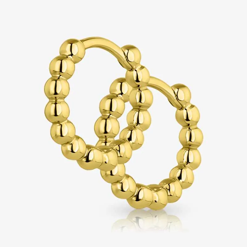 Brinco Dourado Argola Bolinhas com Design Corrugado Elegante
