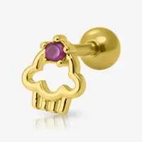 Piercing Barbell Dourado Nuvem com Zircônias Brilhantes
