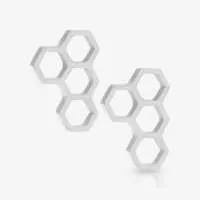 Brinco Colmeia Par com Design Geométrico Prateado