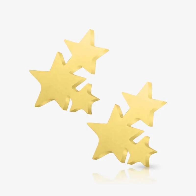 Brinco constelação dourado par com formato de estrelas pequenas e acabamento brilhante