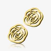 Brinco Rosa Dourada Par com Design Feminino e Delicado