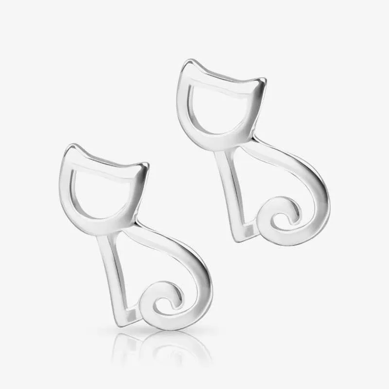 Brinco de prata gatinho delicado com acabamento detalhado