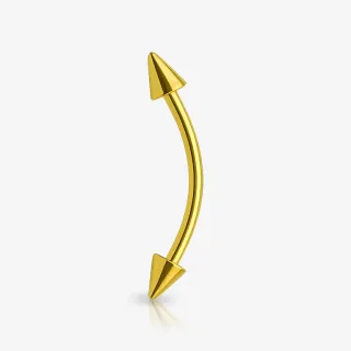 Piercing Curvo Spike dourado para sobrancelha em aço cirúrgico