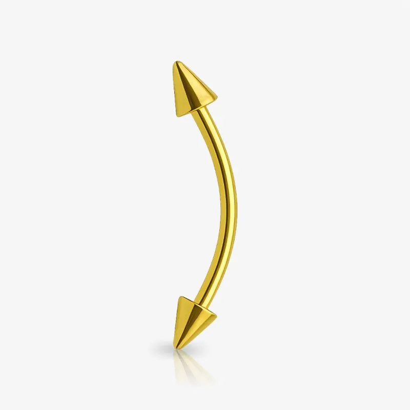 Piercing Curvo Spike dourado para sobrancelha em aço cirúrgico