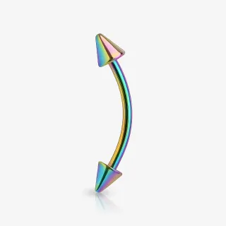 Piercing Curvo Spike com acabamento rainbow em aço cirúrgico