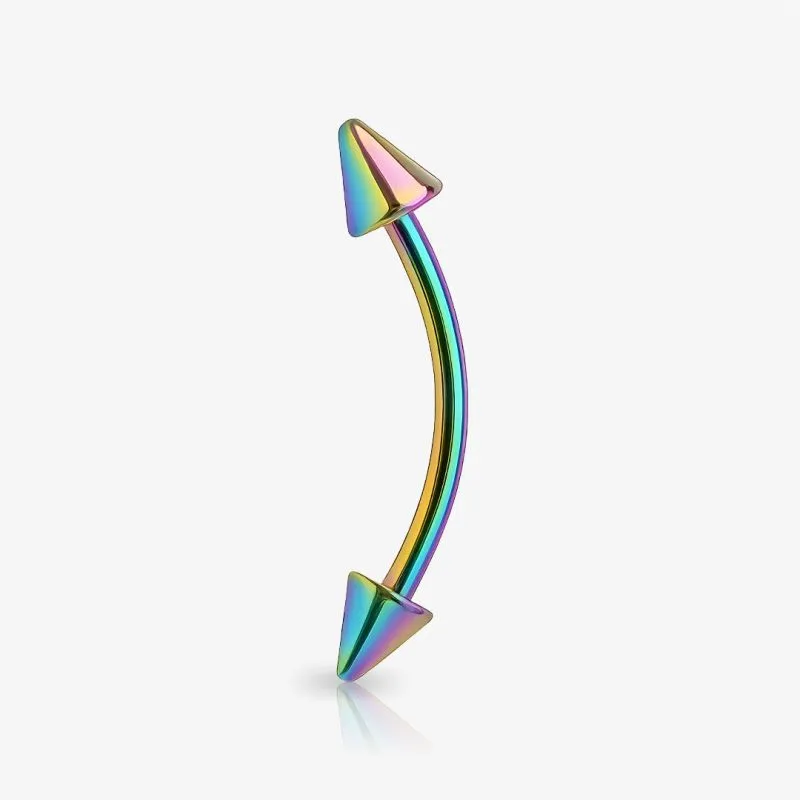 Piercing Curvo Spike com acabamento rainbow em aço cirúrgico