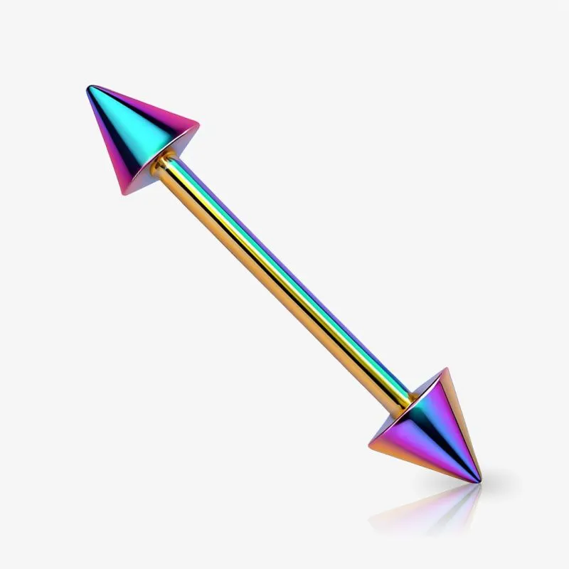 Piercing Barbell Rainbow com spike em aço cirúrgico colorido