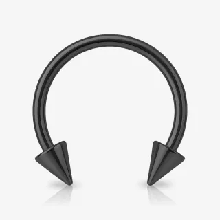 Piercing ferradura preta com spikes em aço cirúrgico brilhante