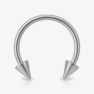 Piercing ferradura prateado com spike em aço cirúrgico brilhante