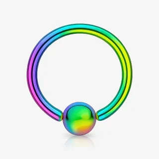 Piercing Captive de Aço Rainbow com acabamento colorido em arco-íris