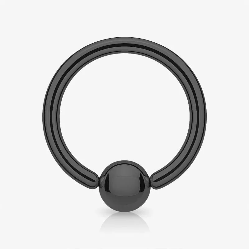 Piercing Captive de Aço Cirúrgico Preto em formato de argola com bolinha