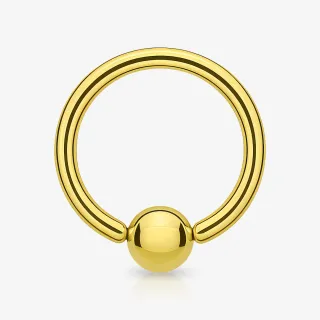 Piercing Captive de Aço Cirúrgico Dourado acabamento brilhante e bolinha central
