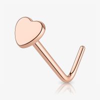Piercing Nariz L Coração delicado em aço cirúrgico rosê
