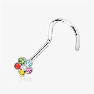 Piercing Nariz U Flor com cristais coloridos em aço cirúrgico