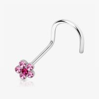 Piercing Nariz U Flor com cristais rosa delicados