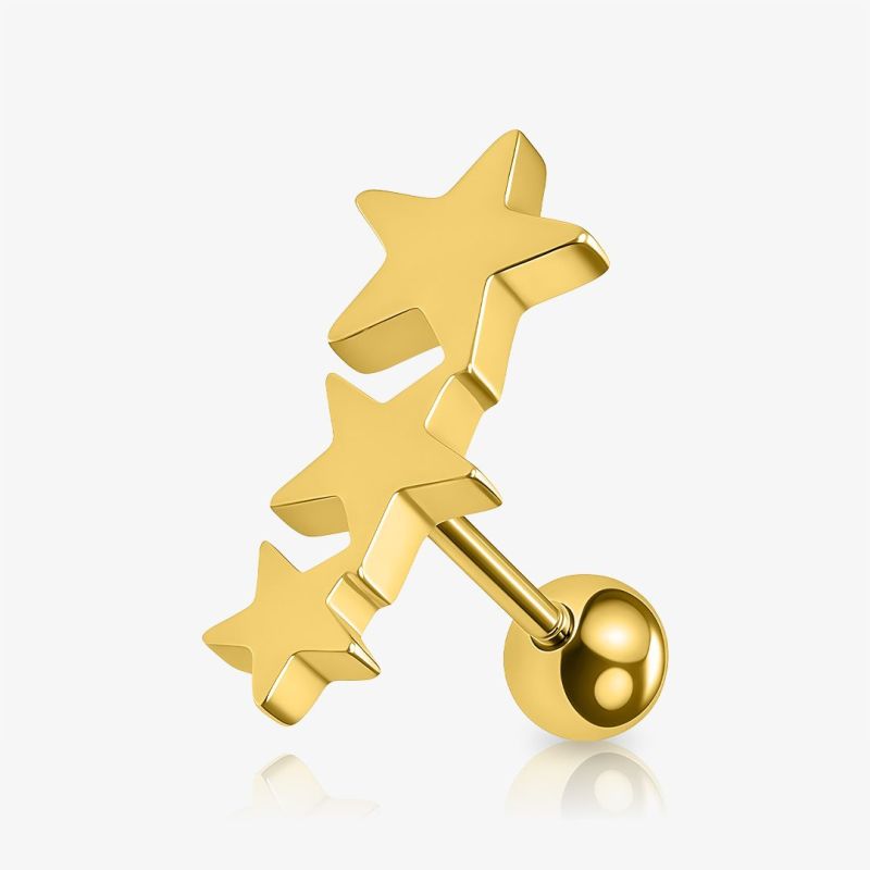 Piercing Cartilagem Estrelas em aço dourado com três estrelas alinhadas