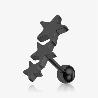 Piercing Cartilagem Três Estrelas em aço preto com acabamento brilhante