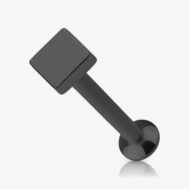 Piercing Labret Quadrado em aço cirúrgico preto com design moderno