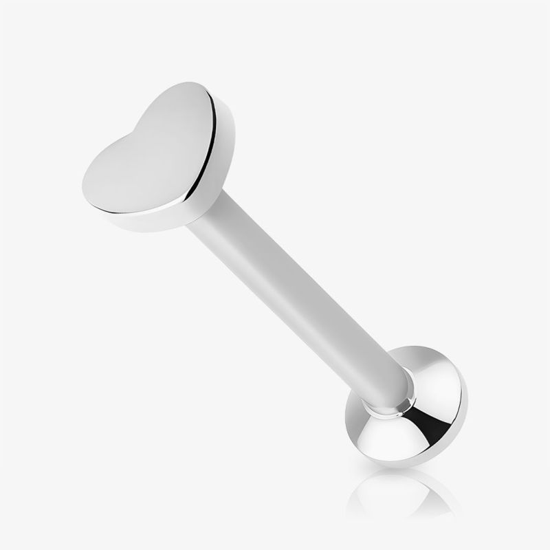 Piercing Labret Coração em Aço Cirúrgico Prateado