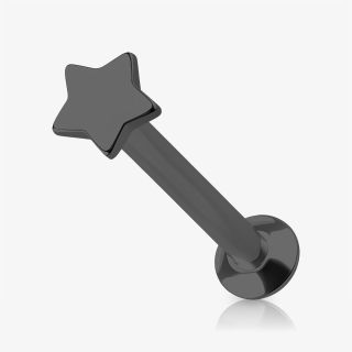 Piercing Labret Estrela em Aço Cirúrgico Preto