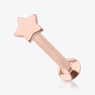 Piercing Labret Rosê Estrela em aço cirúrgico com acabamento delicado