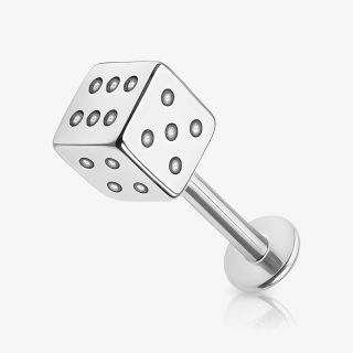 Piercing Labret Dadinho de aço cirúrgico com formato quadrado discreto