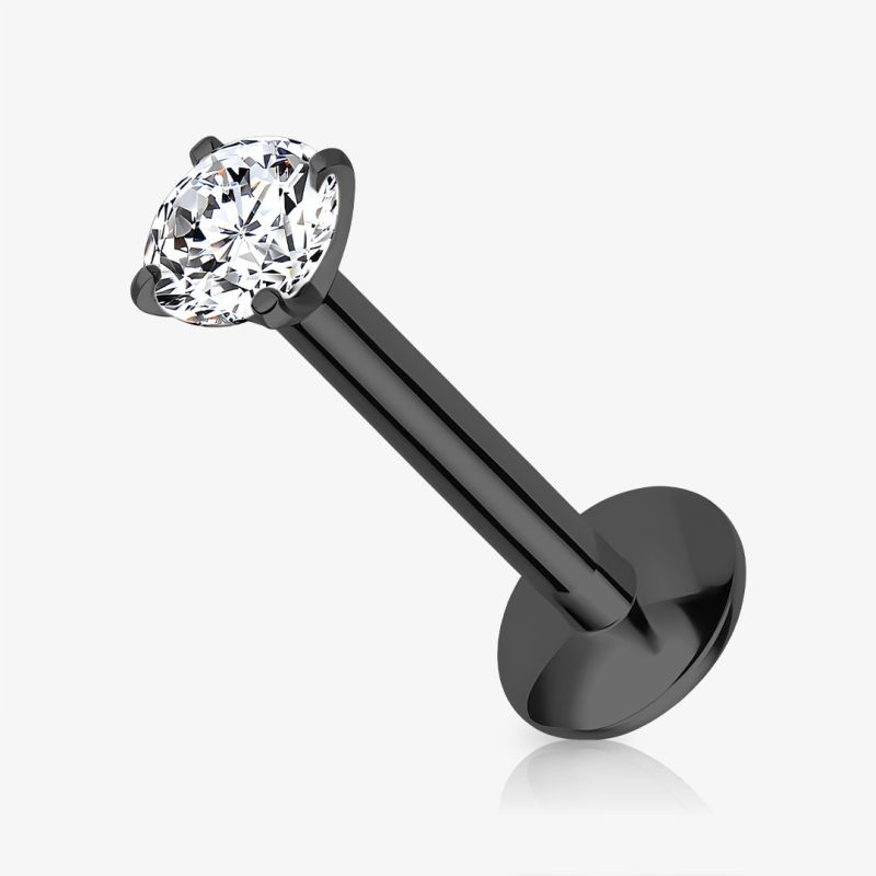Piercing Labret Zircônia com ponto de luz em aço cirúrgico preto