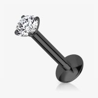 Piercing Labret Zircônia em Aço Preto com Ponto de Luz