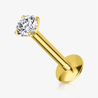 Piercing Labret Dourado com ponto de luz em zircônia em aço cirúrgico