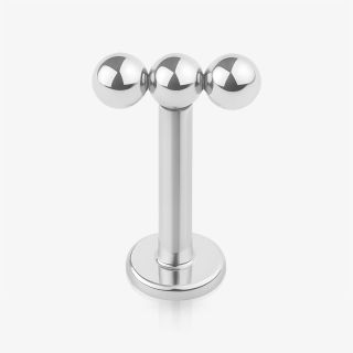 Piercing labret trio com três bolas de aço cirúrgico brilhante