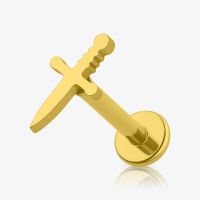 Piercing Labret Punhal Dourado em Aço Cirúrgico ALARGS