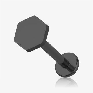 Piercing Labret Hexágono Preto em aço cirúrgico com design geométrico moderno