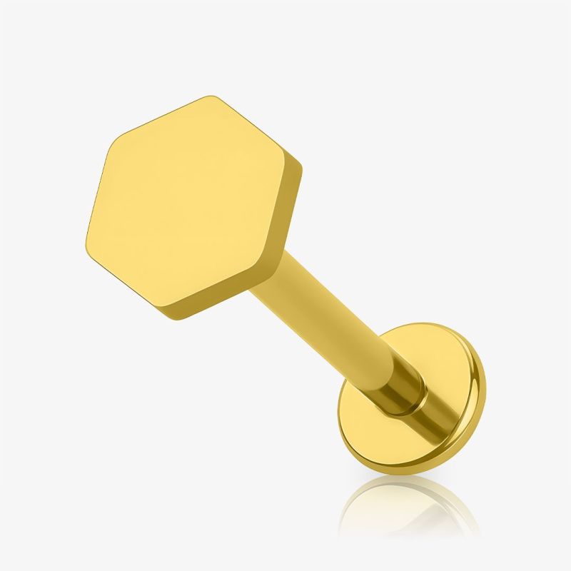 Piercing labret colmeia com formato hexagonal em aço cirúrgico