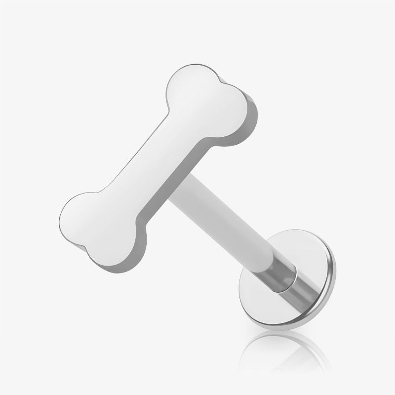 Piercing Cartilagem Labret Osso prateado em formato de osso de cachorro
