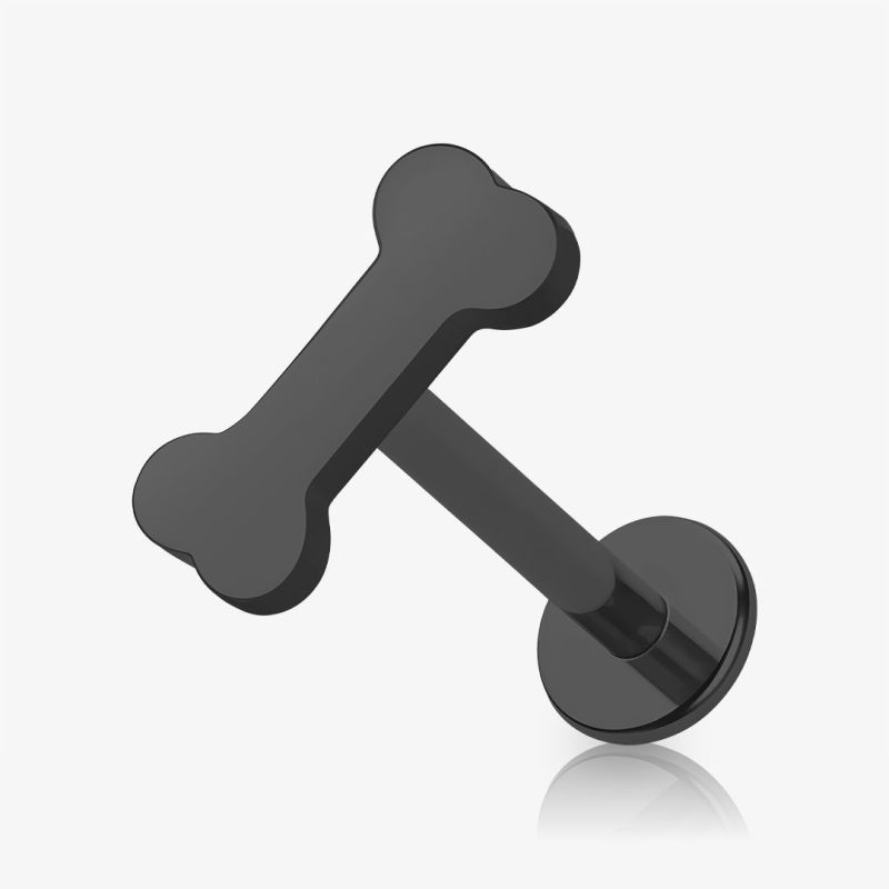 Piercing labret osso dog preto em aço com design pet