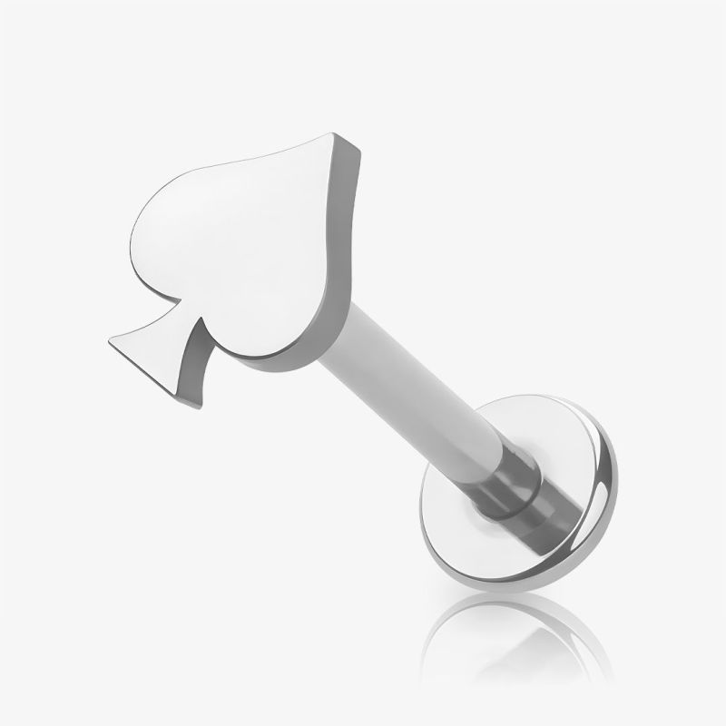 Piercing Cartilagem Labret Naipe com espadas prateadas de aço