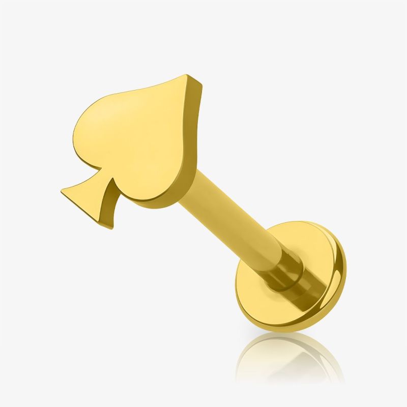 Piercing Labret Naipe Espadas dourado com detalhe em aço cirúrgico