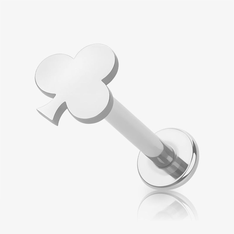 Piercing Cartilagem Labret Naipe com símbolo de paus em aço cirúrgico prateado