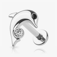 Piercing labret golfinho com detalhe em strass