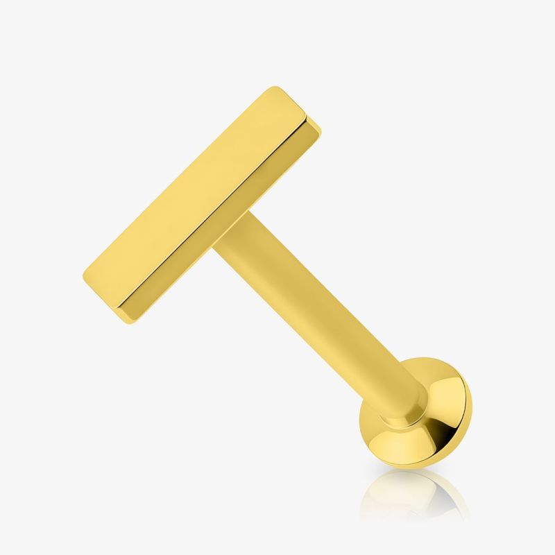 Piercing Labret Barra Curta dourado de aço cirúrgico com barra curta e design discreto