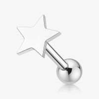 Piercing Barbell Estrela em Aço Cirúrgico Prateado
