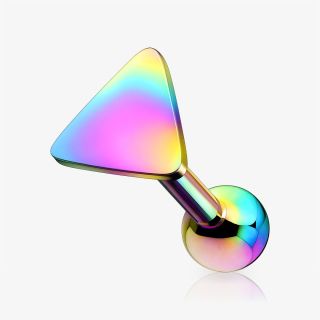Piercing Barbell Triângulo em aço cirúrgico rainbow com ponta triangular colorida