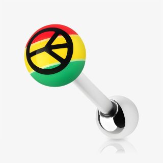 Piercing Língua Prateado Bolinha com símbolo Paz e Amor